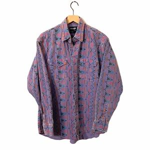 Vintage 90s Aztec Distressed Wrangler Button Down